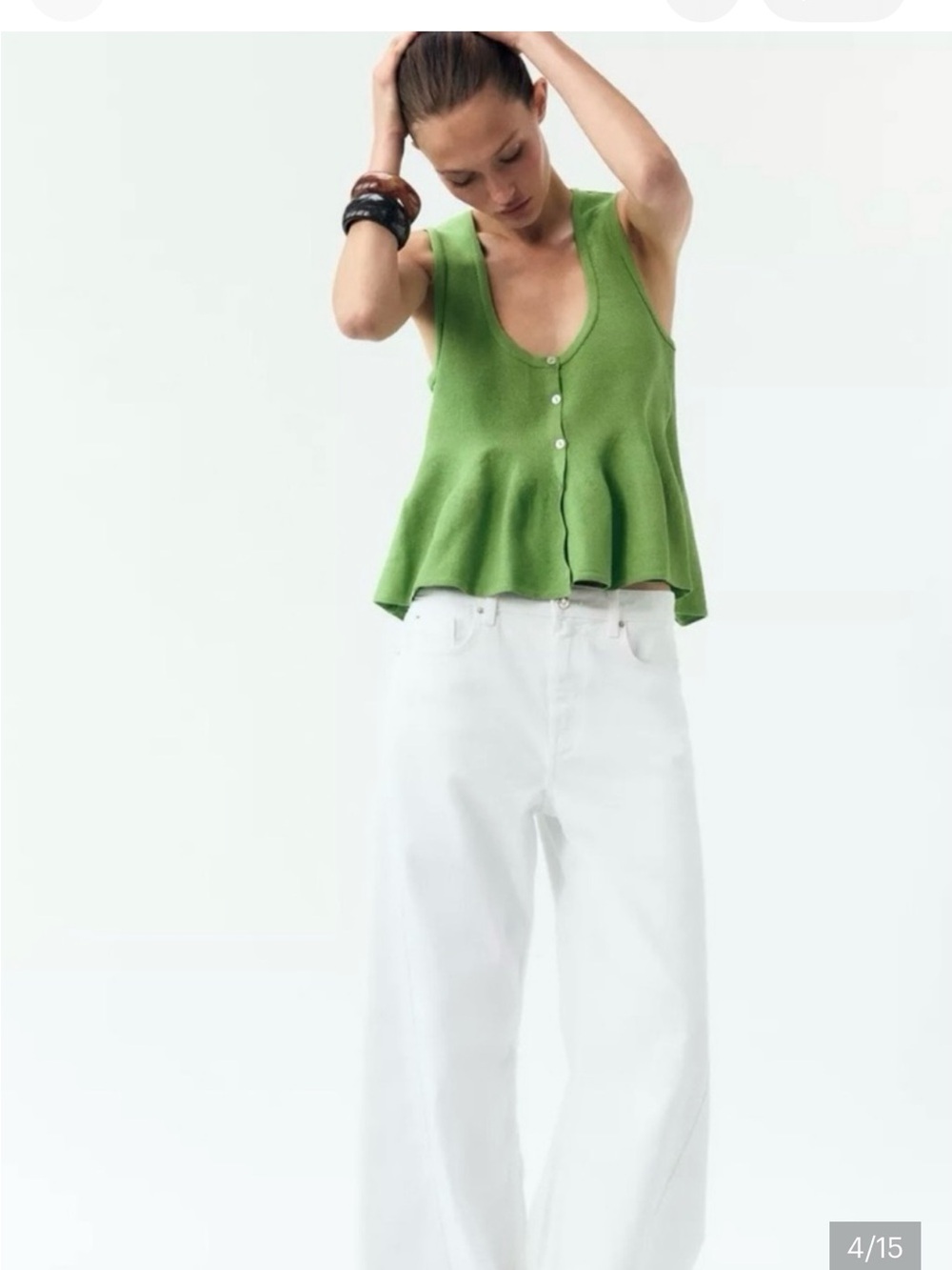 Zara Green Scoop Neck Button-Front Tank Top Size med Nwt